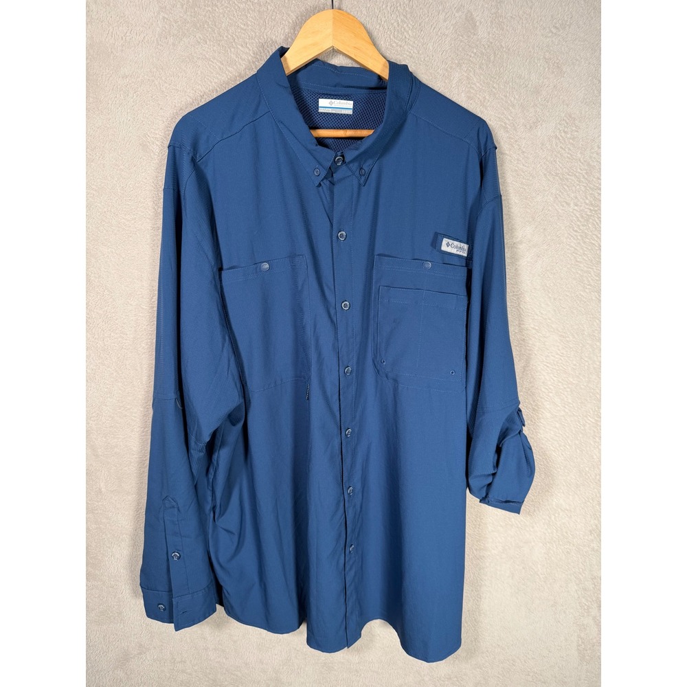 Columbia PFG Tamiami II Fishing Shirt Mens 3X Blue Long Sleeve XS7102 Omni-Shade
